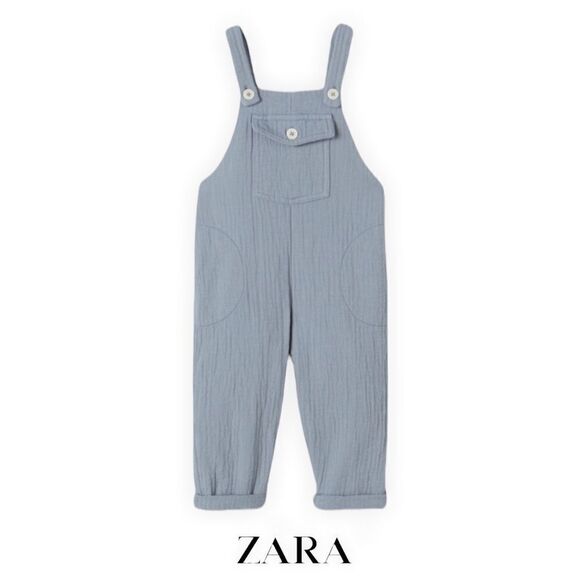 ZARA Kids | Gray-Blue | CONTRAST BUTTON TEXTURED OVERALLS - Picture 1 of 7